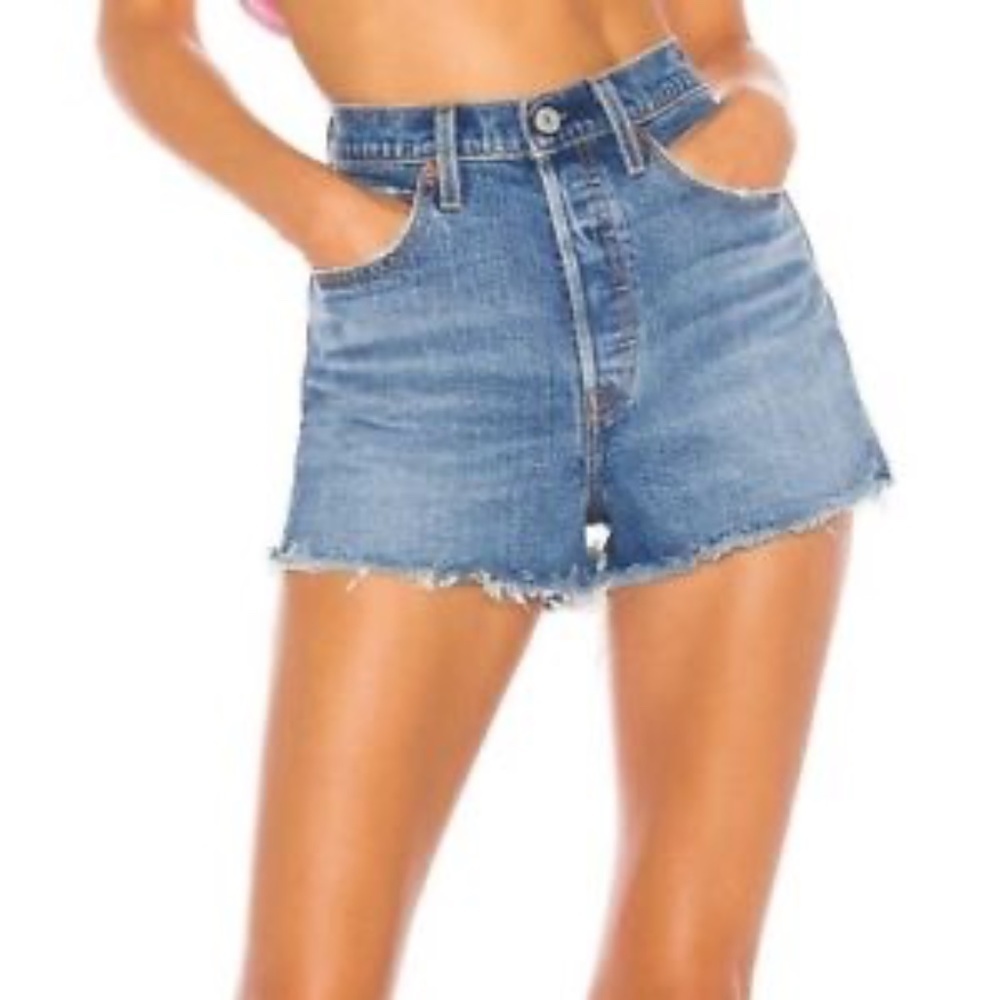 Levis 30 Ribcage High Waisted Short Premium Raw Hem Button Fly Festival size 30